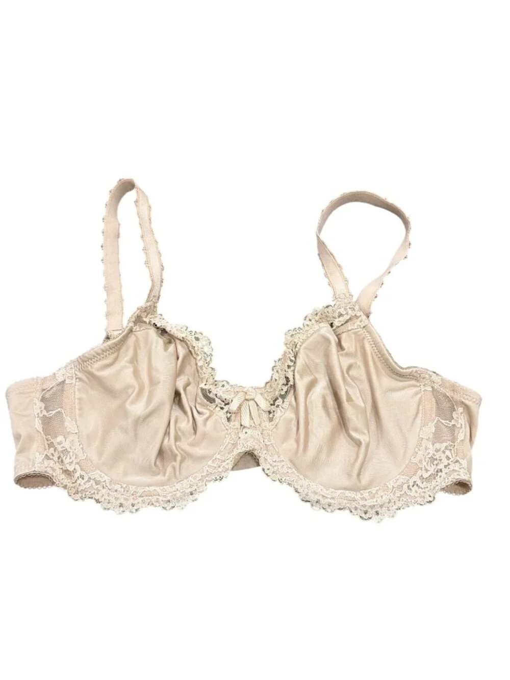 Wacoal Supporting Role Vintage Underwire Satin Lace Trim Bra Beige 36C Elegant D